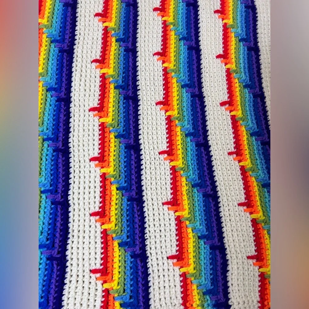 Handmade Crochet Afghan Blanket Rainbow Striped Pattern 84